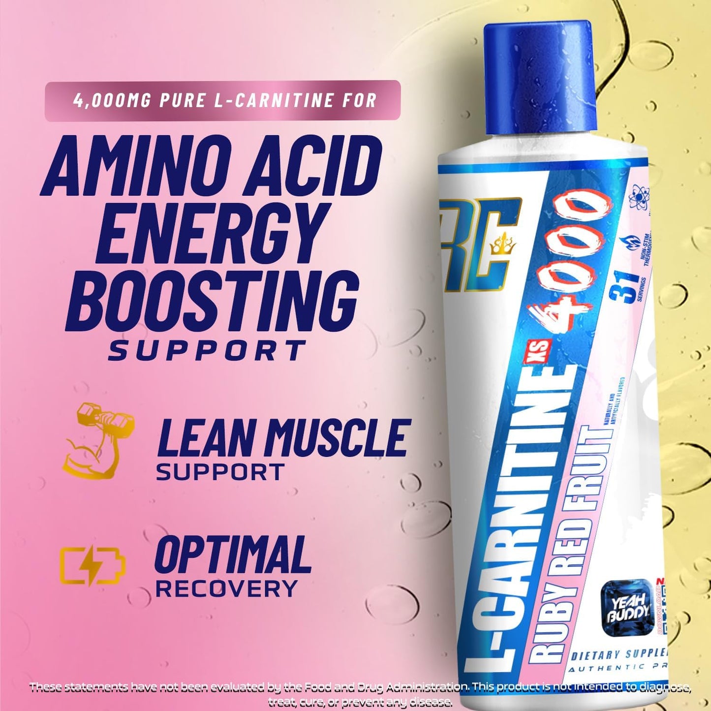 Ronnie Coleman Signature Series L Carnitine XS 4000 Liquid, Stimulant Free, Sugar Free, Zero Carbs, Lean Muscle Strength Support for Men & Women, 16 Oz (16 oz, Ruby Red Fruit (4000))