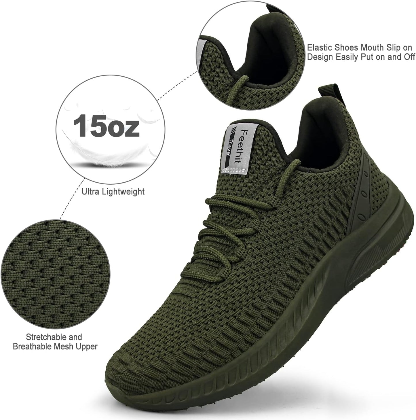 Feethit Mens Slip On Walking Shoes Blade Tennis Shoes Non Slip Running Shoes Lightweight Workout Shoes Breathable Mesh Fashion Sneakers