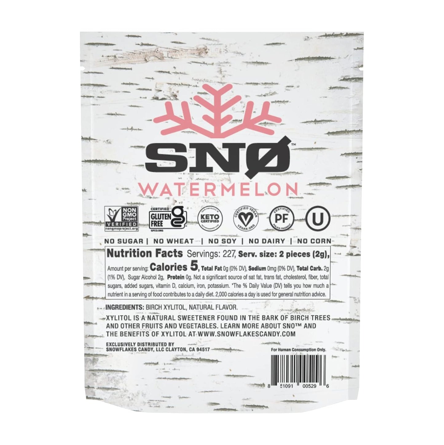 Watermelon KETO Xylitol Candy Chips - SNØ 1LB Bag - Sugar-Free Candy With Only 2 Ingredients | Low Carbs, Diabetic-Friendly, Non-GMO, Vegan, GF & Kosher | Purest candy in the world!