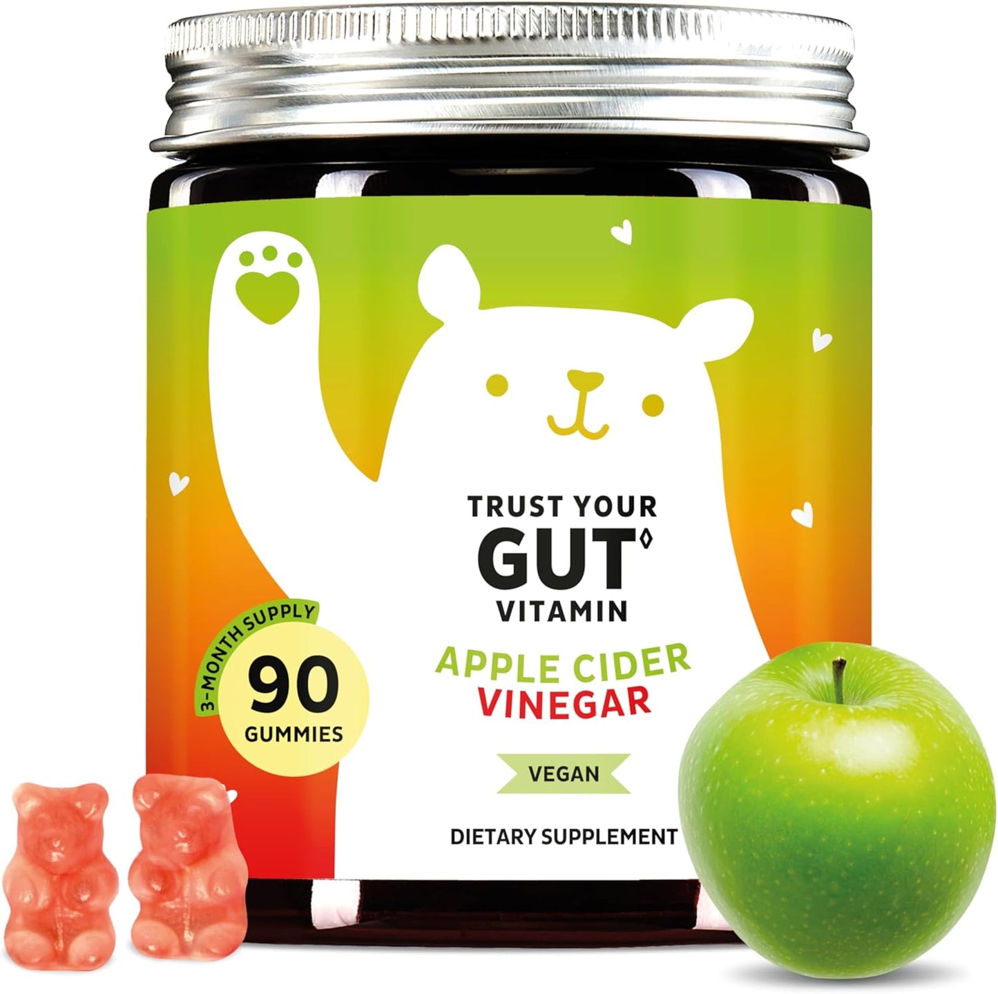 Apple Cider Vinegar Gummies – Metabolism & Detox Support with Vitamins B6, B12, Iodine & Folic Acid – Vegan. Balanced Gut (90 Gummies)