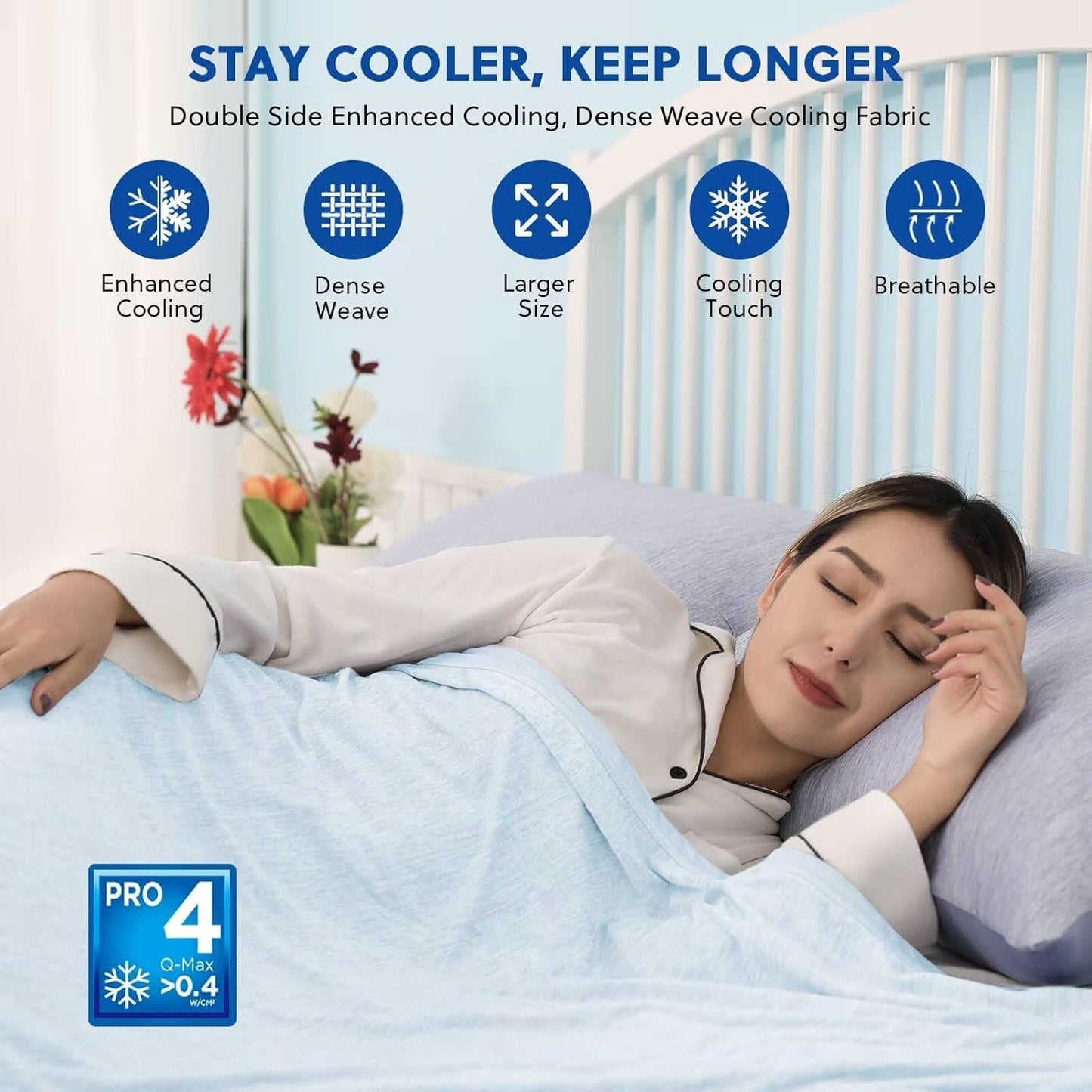 HOMFINE Cooling Blankets for Hot Sleepers - Summer Blanket Thin Lightweight Breathable Soft Double Side Enhanced Cooling for Bed Couch Sofa, Keep Cool for Night Sweats (Light Blue, 90 x 90 inches)