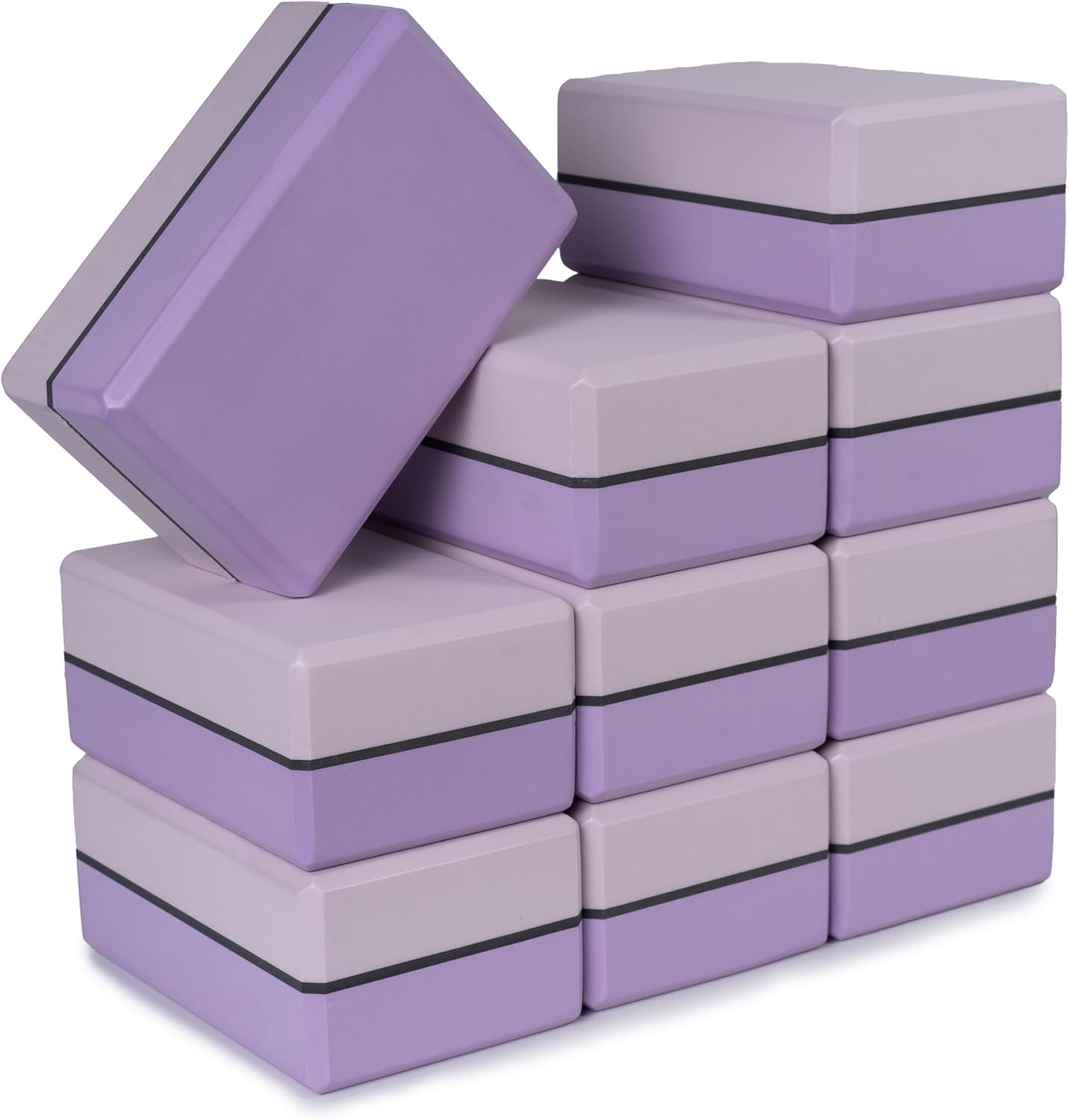 Sunshine Yoga 4" Striped Yoga Block, 10 Pack Bulk EVA Foam Yoga Blocks, Firm and Supportive Yoga Brick, Balance Foam for Stretching, Pilates, and Workout, 4" x 6" x 9"