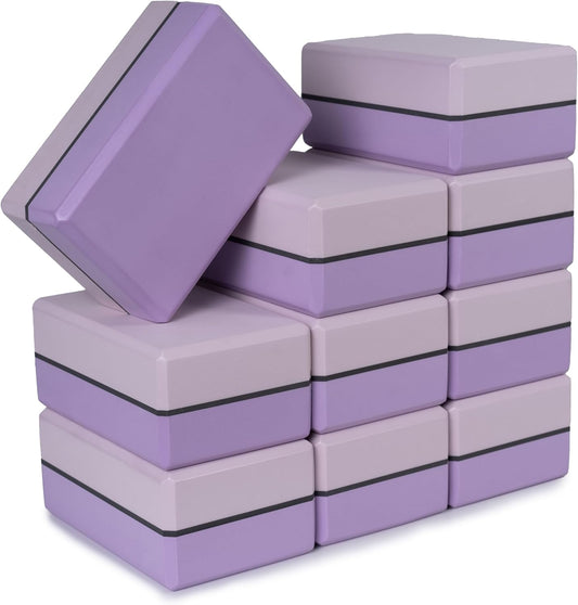 Sunshine Yoga 4" Striped Yoga Block, 10 Pack Bulk EVA Foam Yoga Blocks, Firm and Supportive Yoga Brick, Balance Foam for Stretching, Pilates, and Workout, 4" x 6" x 9"