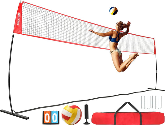 Volleyball Net, 12ft/20ft Training Set Height Adjustable, Portable Freestanding Practice for Hitting or Serving Drills, Pop up With Carry Bag for Backyard or Outdoor
