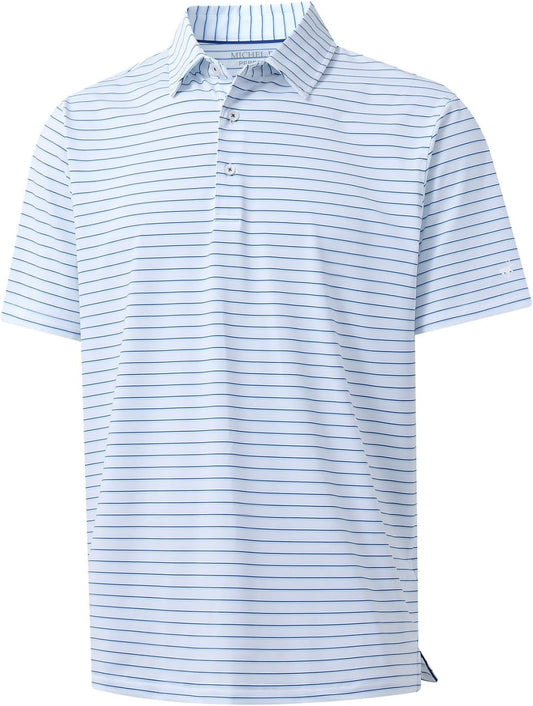 Rouen Mens Polo Shirts Short Sleeve Dry Fit Performance Moisture Wicking Causal Striped Polo Collared Golf Shirts for Men