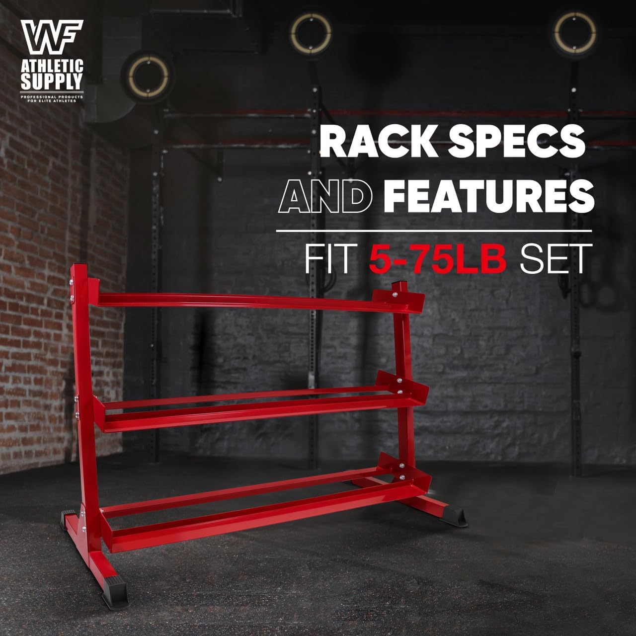 WF Athletic Supply Heavy-Duty Dumbbell Rack Stand, Weight Rack for Home Gym, Weight Holder, Available Sizes for Storage 5-50LB or 5-75LB Dumbbell Pairs, Black/Red/Green/Blue, RACK ONLY