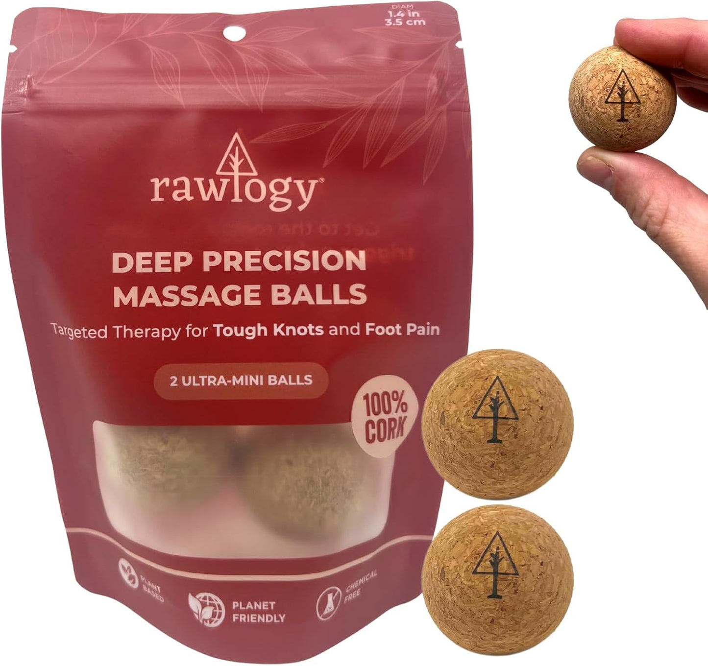 Travel Cork Massage Ball | Lightweight, Sustainable Alternative to Lacrosse Ball for Muscle Pain Relief (1.4 Inch (Pack of 2), Sanded Cork)