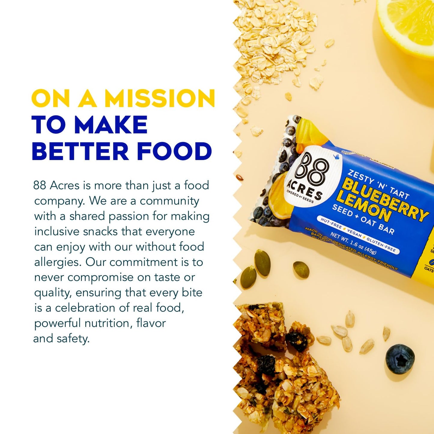 88 Acres Granola Bars | Blueberry Lemon | Gluten Free, Nut-Free Oat and Seed Granola Bar | Vegan & Always Non GMO | 12 Pack