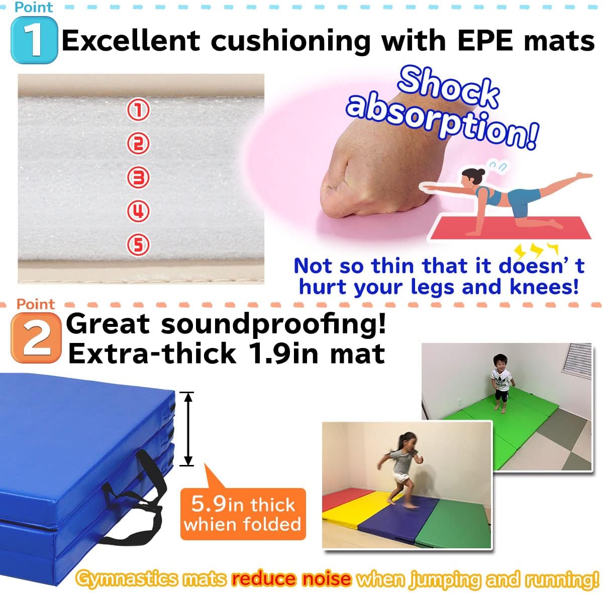 KaRaDaStyle Gymnastics Mat Folding Stretch Mats 71"x31"x2" Exercise Muscle Training Children Play Horizontal Bar Mat Yoga Sports Soundproof Home Use