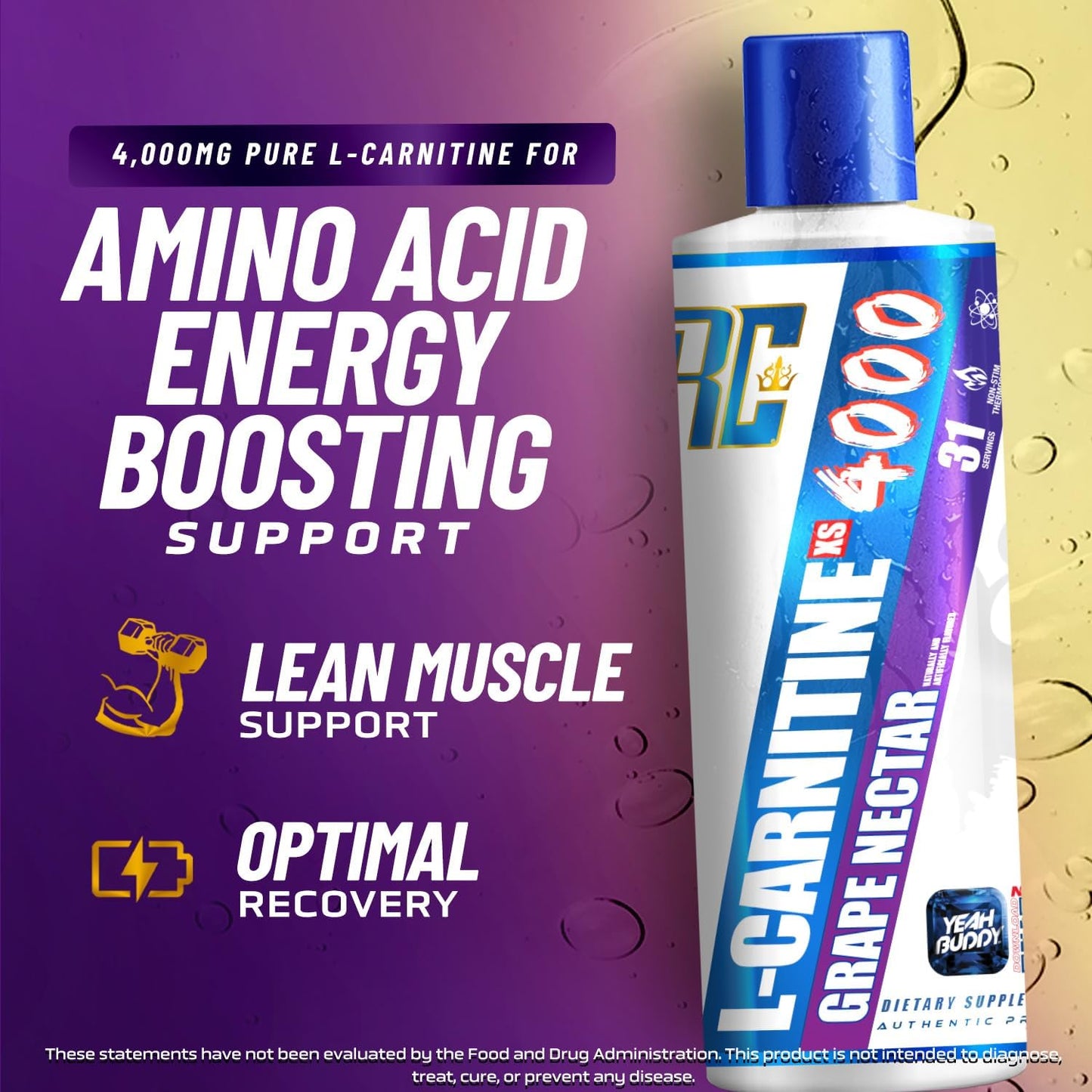 Ronnie Coleman Signature Series L Carnitine XS 4000 Liquid, Stimulant Free, Sugar Free, Zero Carbs, Lean Muscle Strength Support for Men & Women, 16 Oz (16 oz, Grape Nectar (4000))