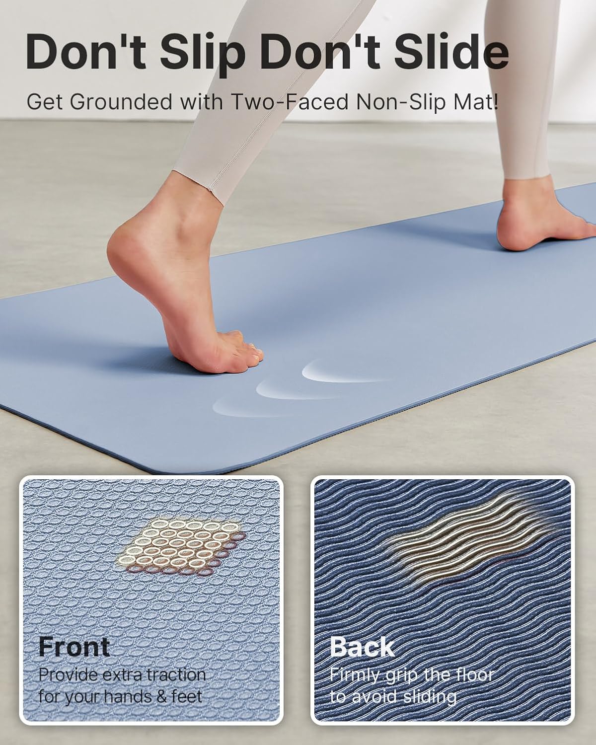 Yoga Mat,Non-Slip TPE Exercise Mat(1/4 Inch) for Pilates, Fitness & Barefoot Workouts, Home Gym Studio with Strap & Bag