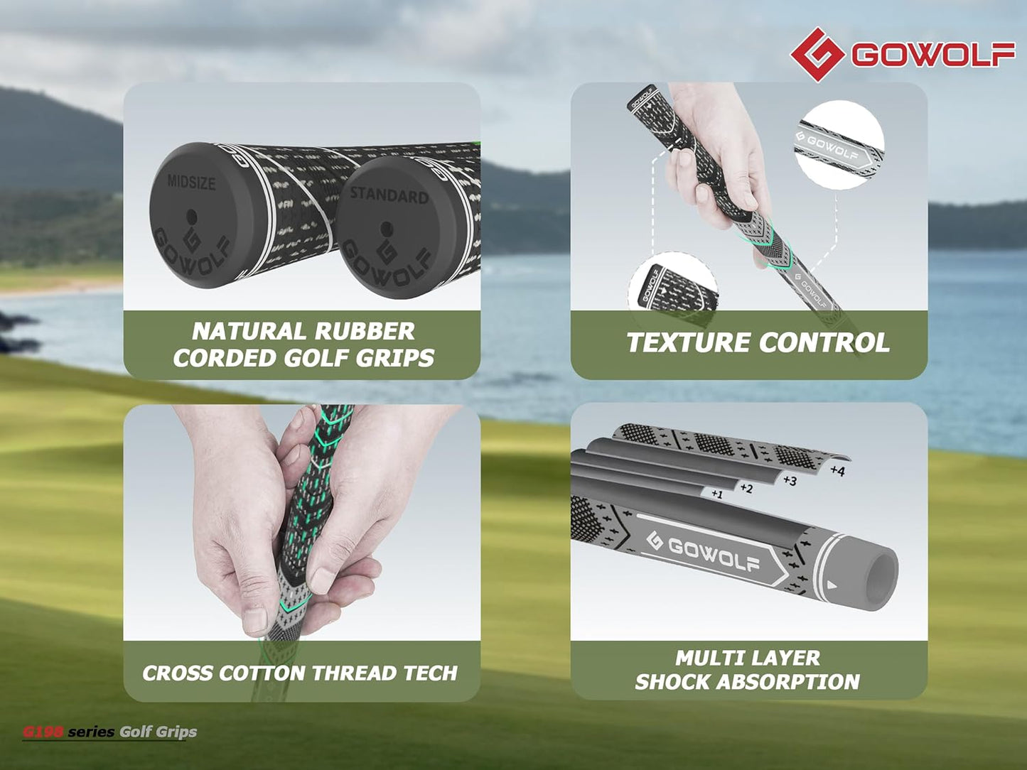Gowolf Golf Grip Cord Rubber Multi-compound Golf Driver Irons Club Choose 13 Grips with 15pcs Tapes Or Full Kit choose one