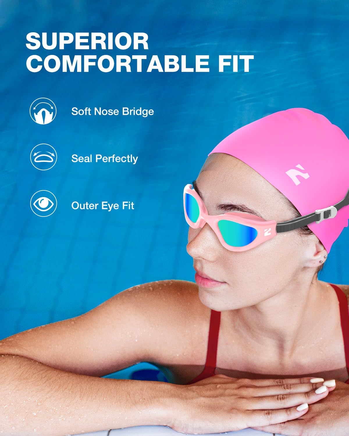 ZIONOR G1 Lite Swim Goggles with Swim Cap Comfortable Anti-fog Swimming Goggles Cap Set for Adult Men Women