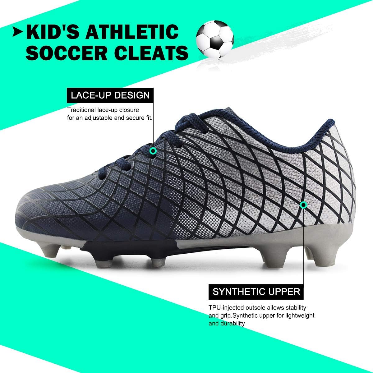 JABASIC Kids Outdoor Soccer Cleats Athletic Firm Ground Football Shoes