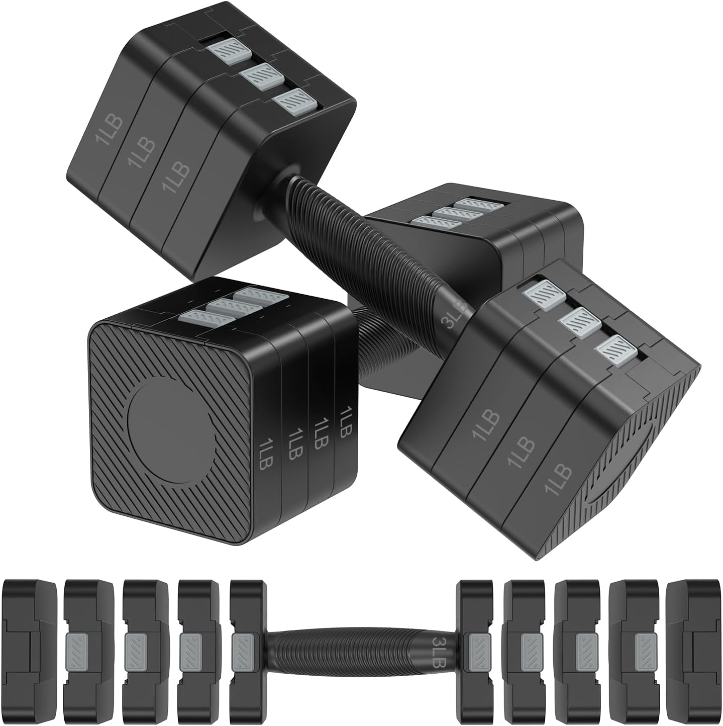 22LBS Adjustable Dumbbells Set, Hand Weights Sets with 5 Levels 3lb, 5lb, 7lb, 9lb, 11lb, Adjustable Weight Dumbbells for Women/Men Home Gym Full Body Workout
