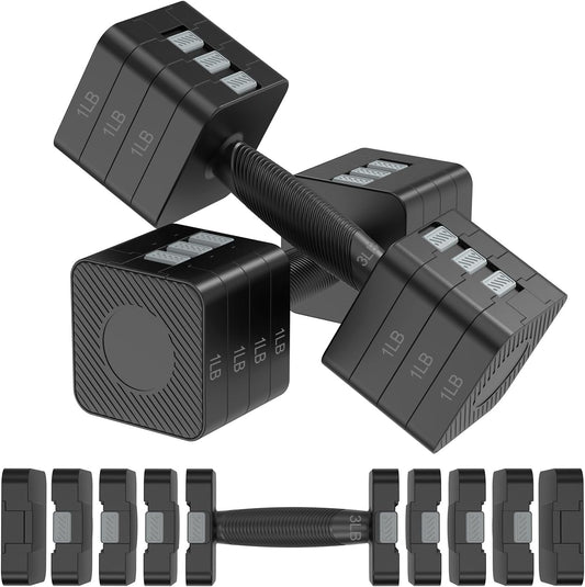 22LBS Adjustable Dumbbells Set, Hand Weights Sets with 5 Levels 3lb, 5lb, 7lb, 9lb, 11lb, Adjustable Weight Dumbbells for Women/Men Home Gym Full Body Workout