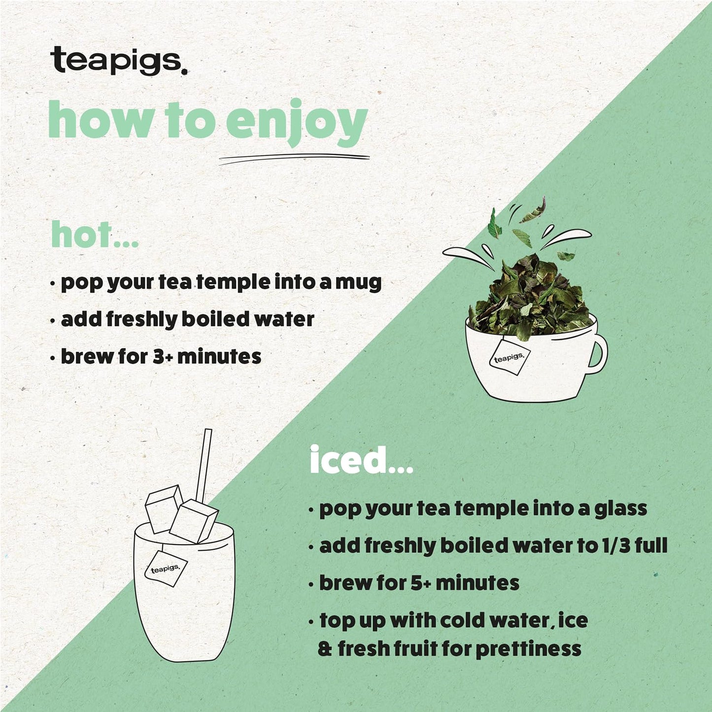 Teapigs Peppermint Leaves Tea Bags Made with Whole Leaves, Caffeine-Free, Natural Ingredients (1 Pack of 50 Teabags)