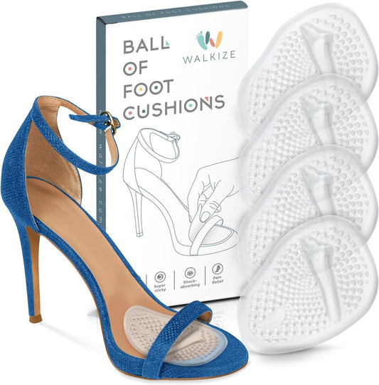 Walkize Metatarsal Pads Women | Heel Inserts for Women | Ball of Foot Cushions (2 Pairs Foot Pads) All Day Pain Relief and Comfort One Size Fits Shoe Inserts (Clear)