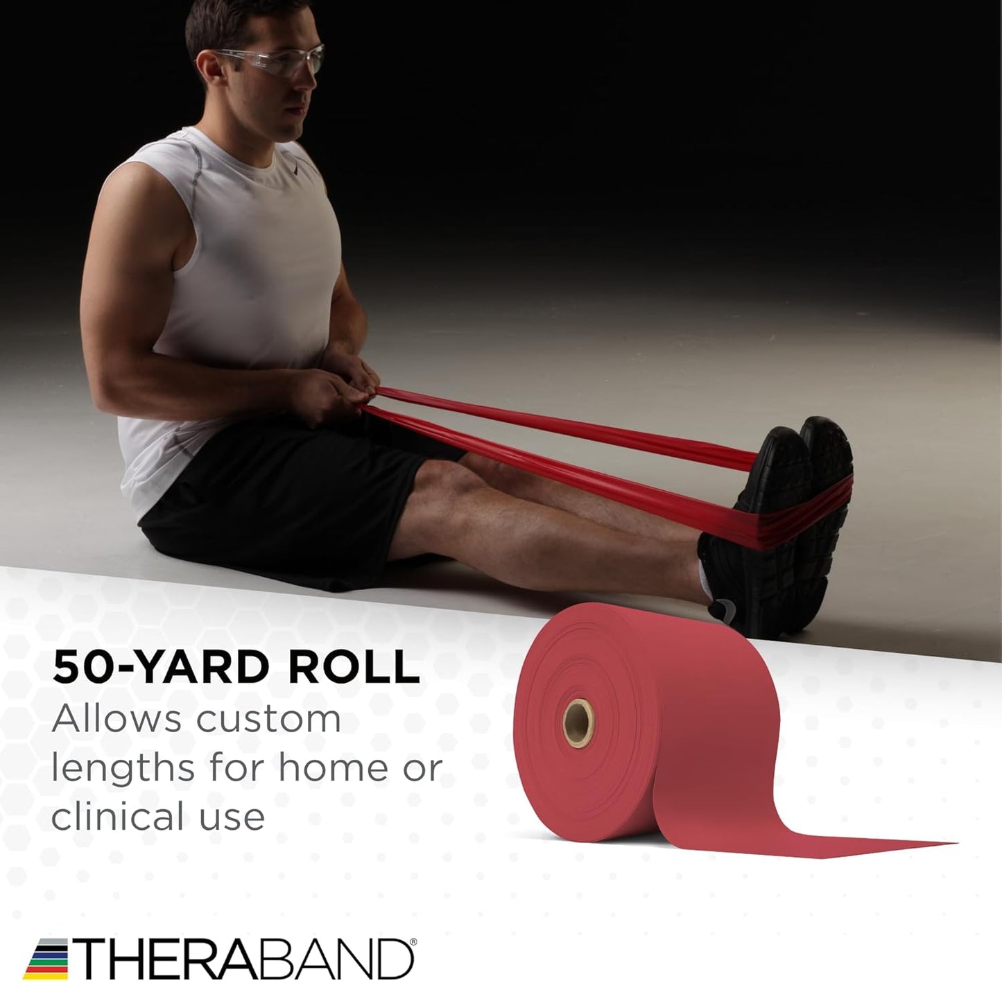 THERABAND Resistance Bands, 50 Yard Roll Professional Latex Elastic Fitness Band For Upper & Lower Body & Core Exercise, Physical Therapy, Pilates, Yoga, Stretching, Home Workouts, & Rehab