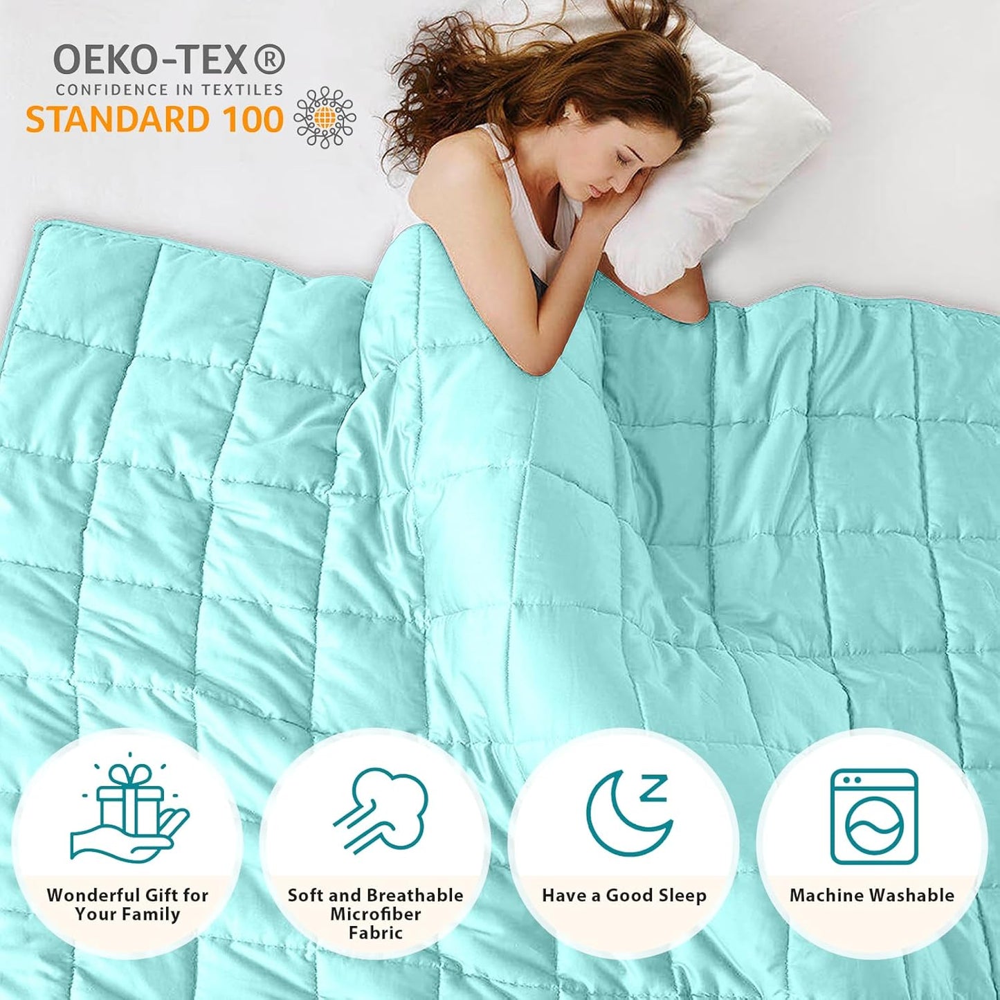 L'AGRATY Weighted Blanket - 48"x72" 15lbs Cooling Breathable Heavy Blanket with Glass Beads for Adult All-Season