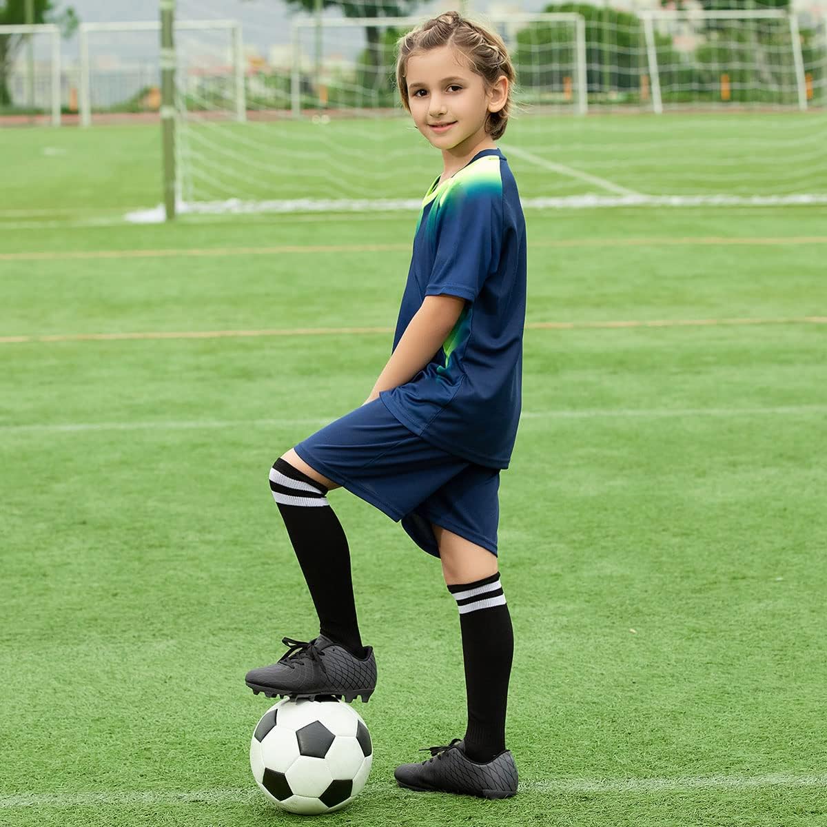 JABASIC Kids Outdoor Soccer Cleats Athletic Firm Ground Football Shoes