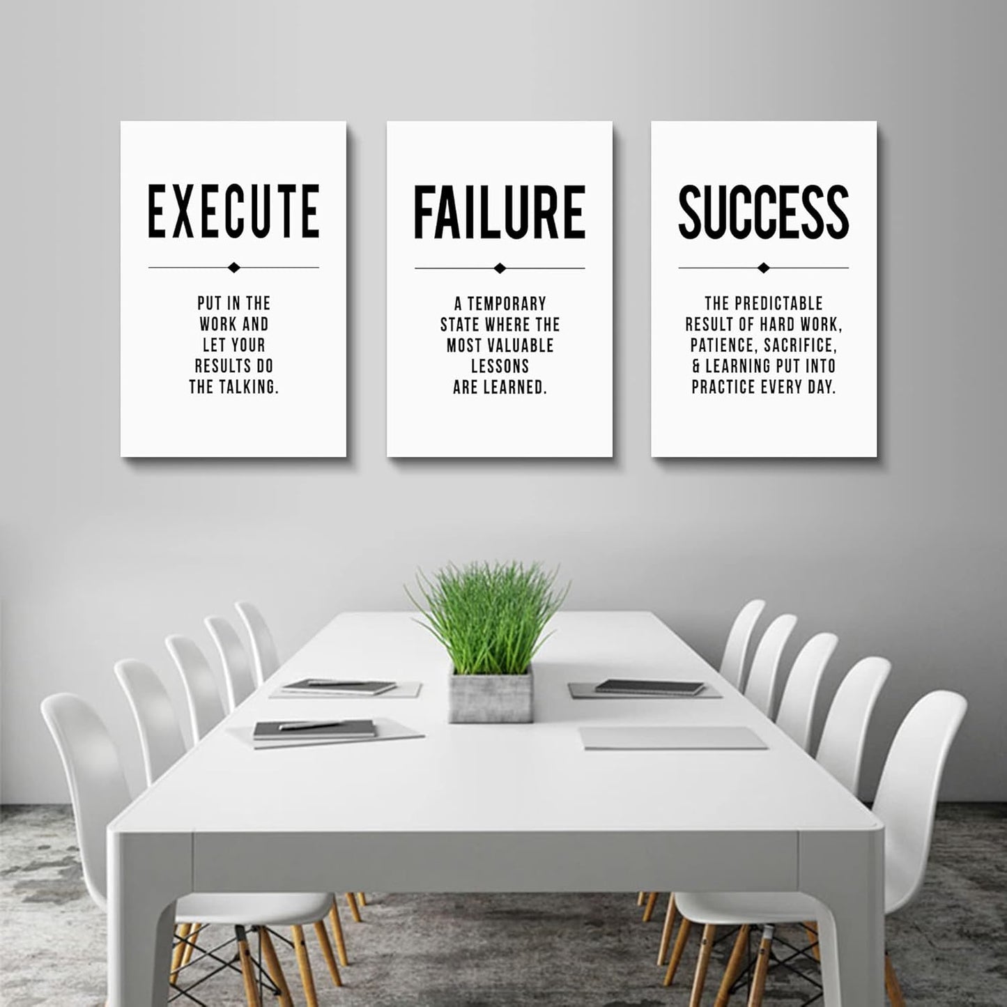 Framed Canvas Wall Art Success Quote, Office Wall Art, Black Large Poster, Positive Motivational Set of 3 Prints, Execute Failure Success Poster, Inspirational Print (D-3pcs,16x24inchx3pcs)
