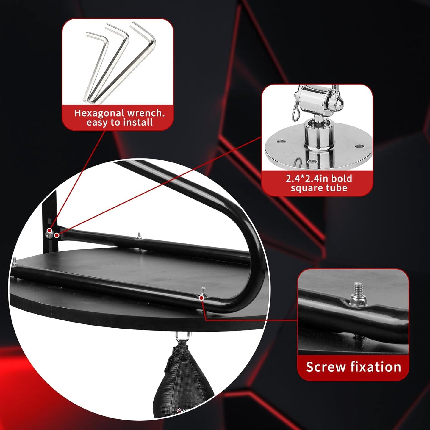 Heavy Duty Adjustable Speed Bag Platform Kit 24" + Speed Punching Ball (10"x7") Adjustable Height Wall Mount Professional Fitness Ball Boxing Reaction Training Kit