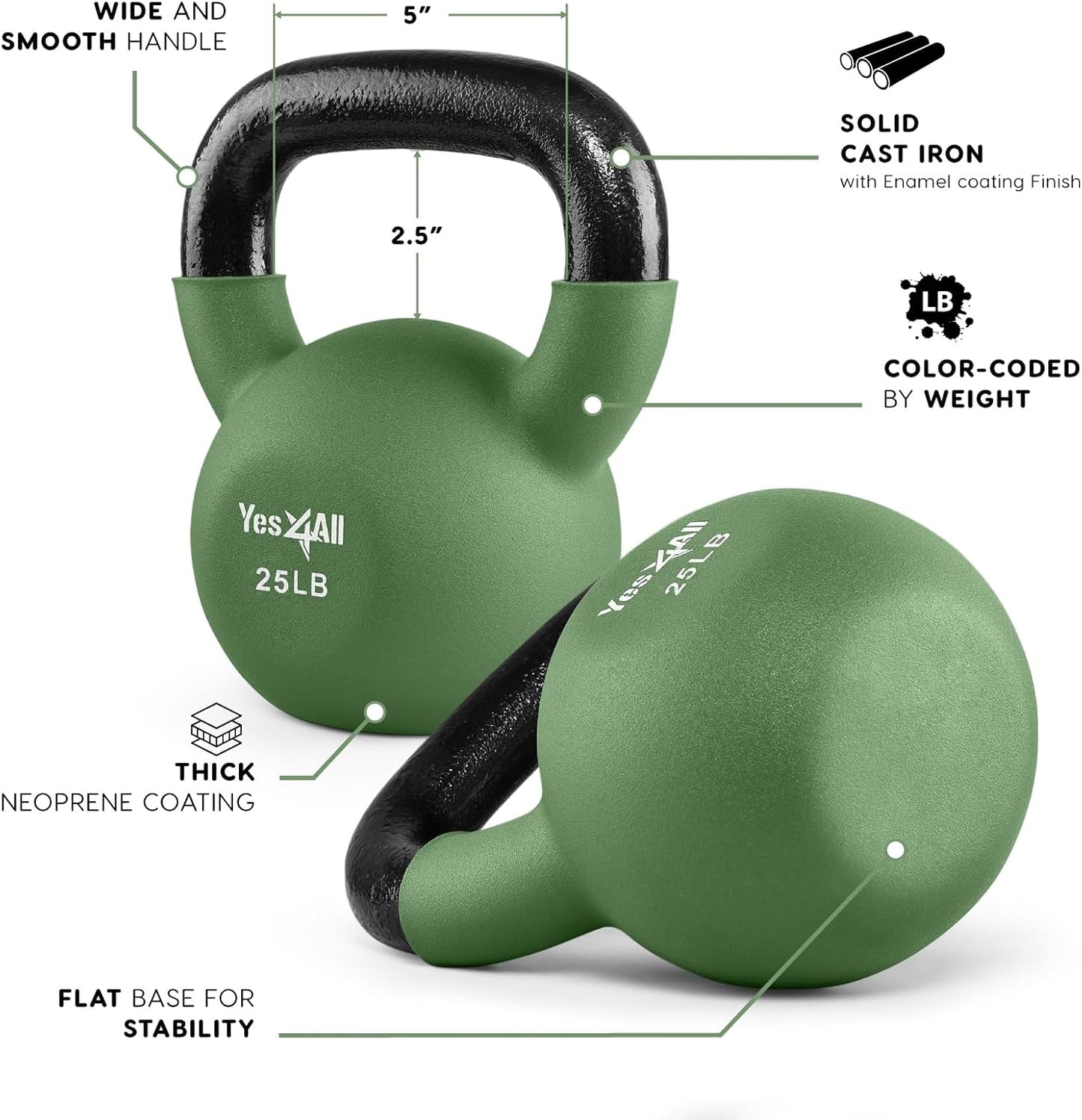 Yes4All Kettlebells 5lbs-65lbs & Kettlebell Sets Adjustable Weights, Kettlebell for Weight Training, Home Workout Equipment with Secure Grip for High Rep, Exercise Equipment
