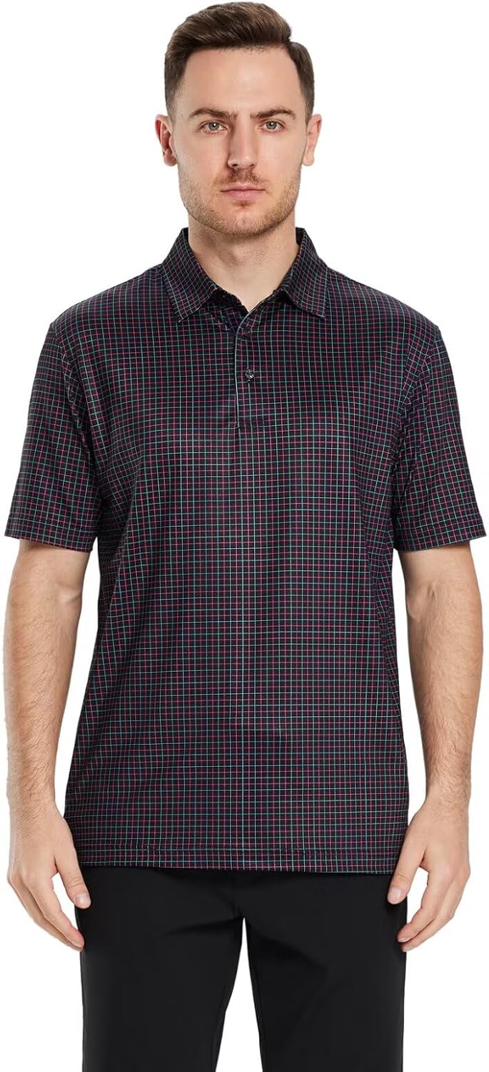 Men's Golf Polo Shirts Short Sleeve Striped Performance Moisture Wicking Dry Fit Golf Shirts for Men