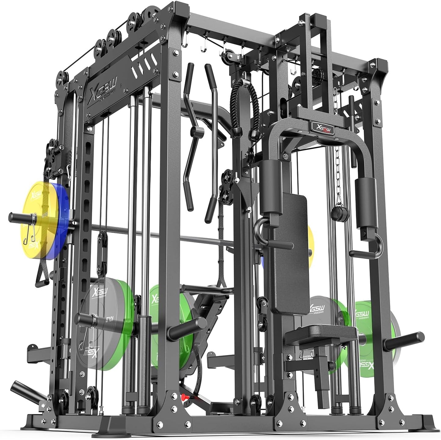 Power Cage,1600lbs Multi-Function Power Rack with Adjustable Cable Crossover System and More Training Attachment, Weight Cage for Home Gym