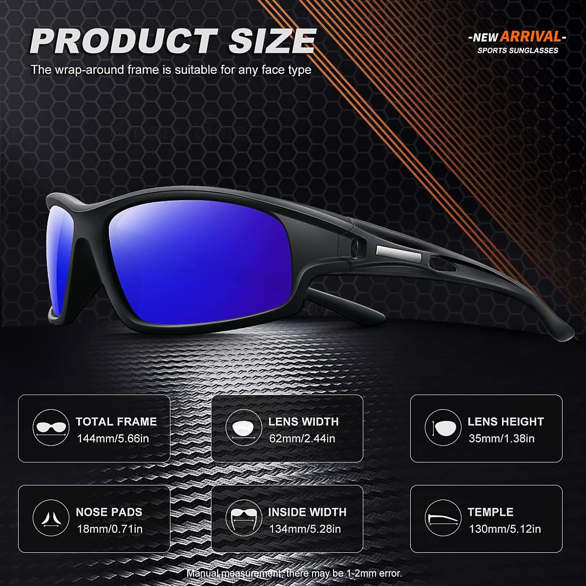 Polarized Sports Sunglasses for Men 100% UV Protection Wrap Around Unbreakable Sun Glasses for Fishing Driving