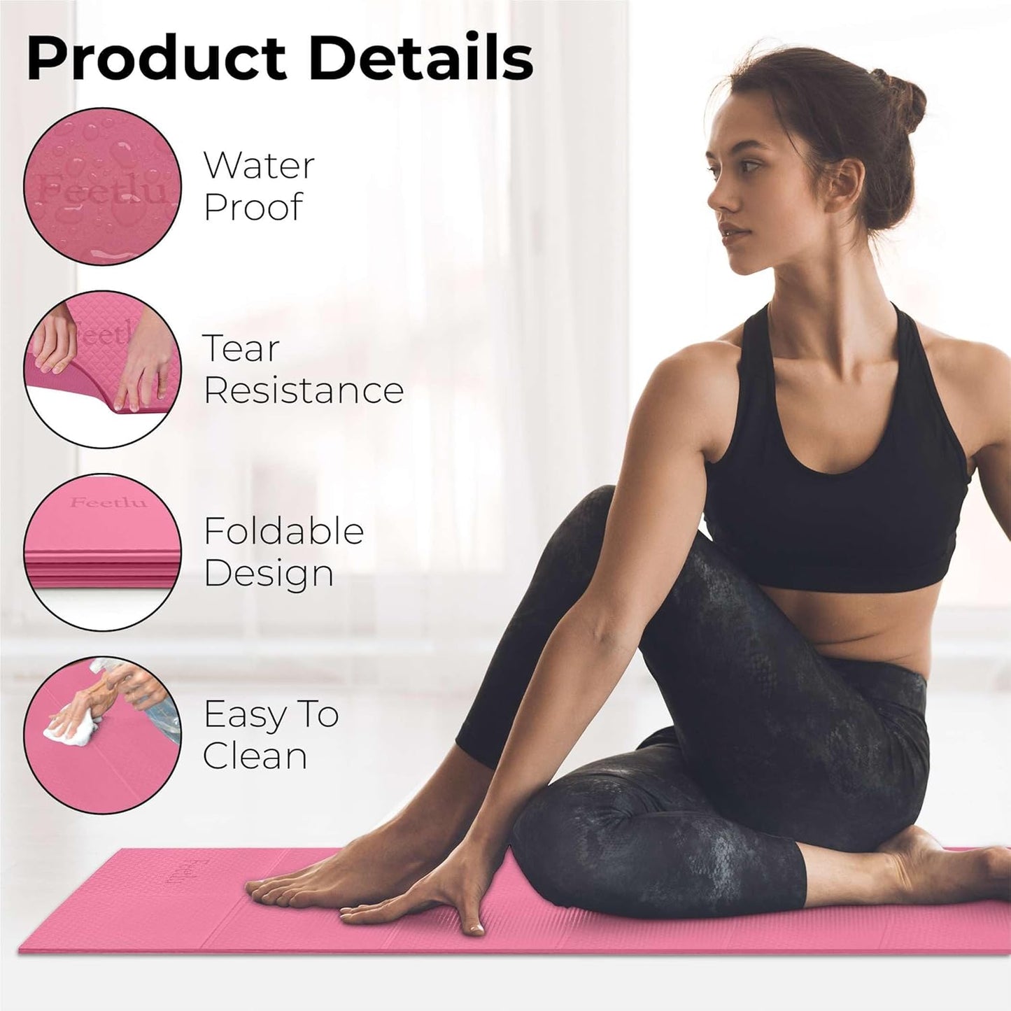 Foldable Yoga Mat, 6mm Thick, Lightweight, Anti-Slip, and Easy to Store – Perfect for Travel, Yoga, Pilates, Home Workouts, and Floor Exercises
