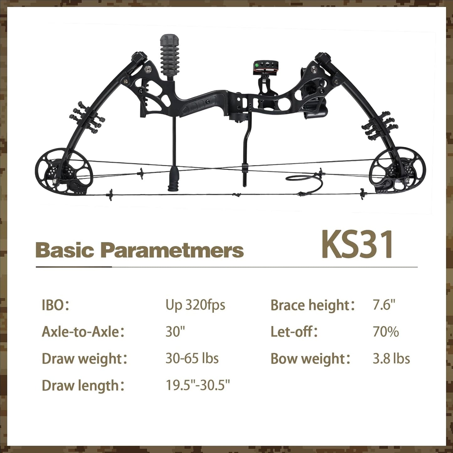Compound Bow and Arrow Set for Adults 30-65LBS Draw Weight, Ready to Hunt, Archery Hunting Bows 19.5"-30.5" Draw Length, Limbs Made in US