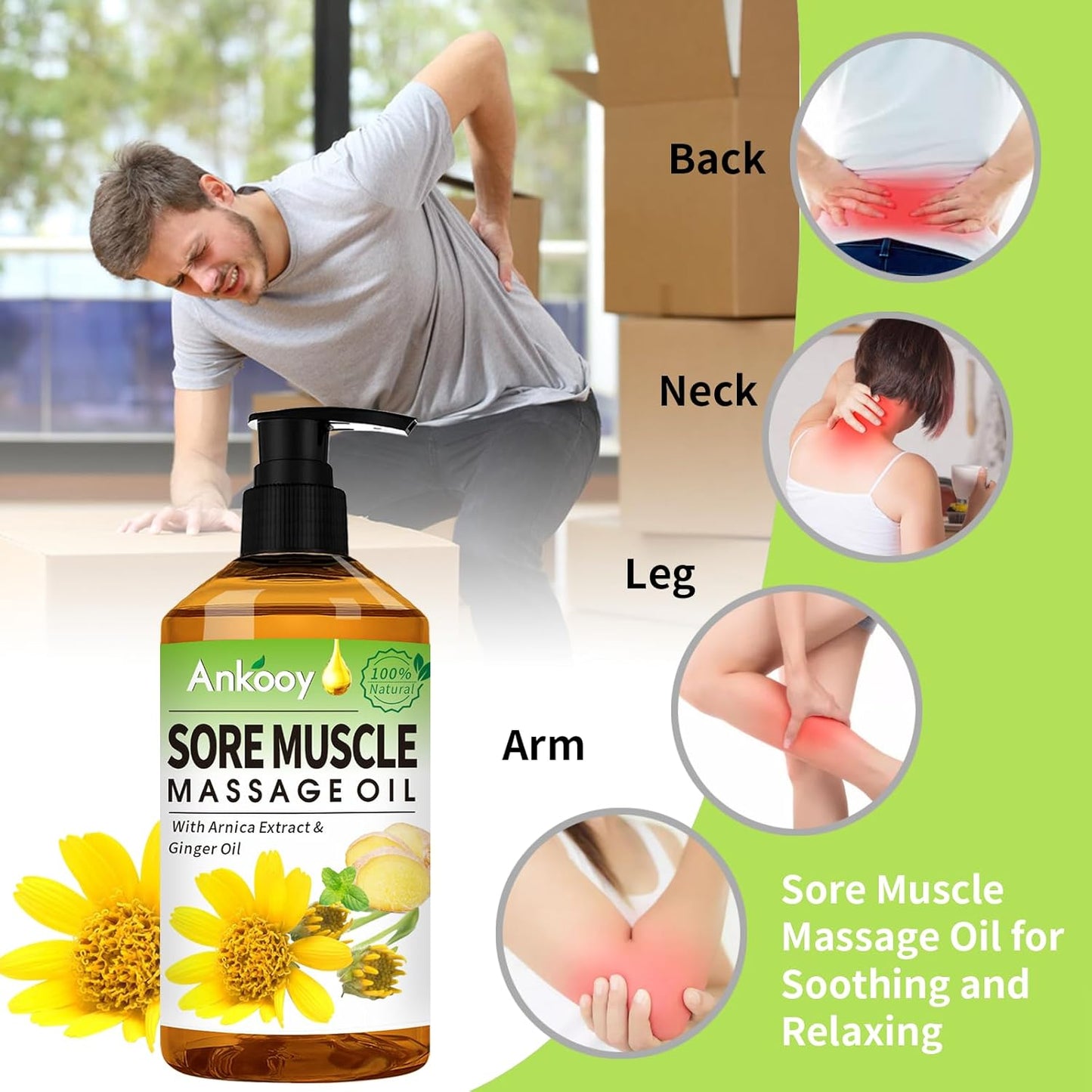 3 Pack Massage Oil for Massage Therapy,Sore Muscle Arnica Oil & Relaxing Lavender Oil & Ginger Oil Lymphatic Drainage & Massage Ball,Lymphatic Drainage Massager Body Oil,Massage Kit Gifts for Women