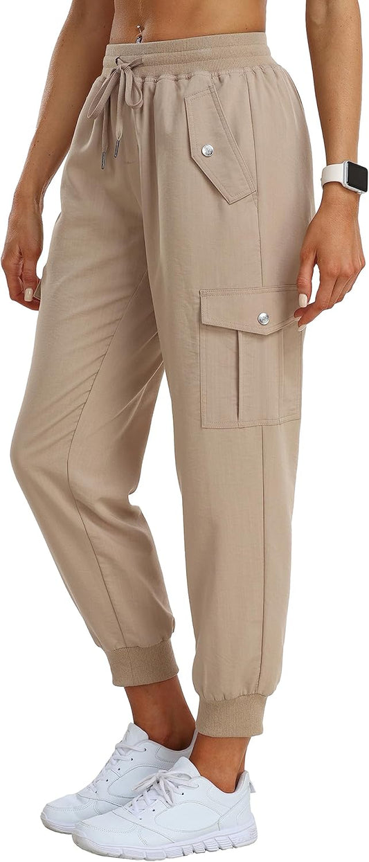 MoFiz Women's Outdoor Cargo Pants Lightweight Joggers Elastic Waist Athletic Hiking Sweatpants Casual Travel Pant with Pocket