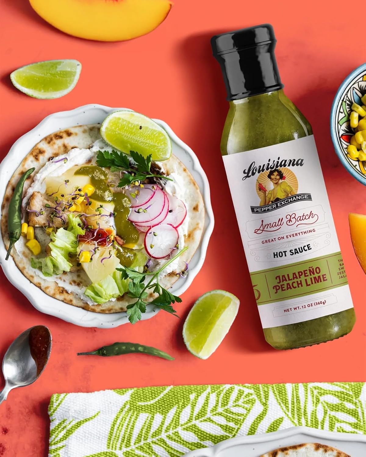 Louisiana Pepper Exchange Peach Jalapeno Lime Hot Sauce, Gluten-Free, 12 Fl Oz, 2-Pack
