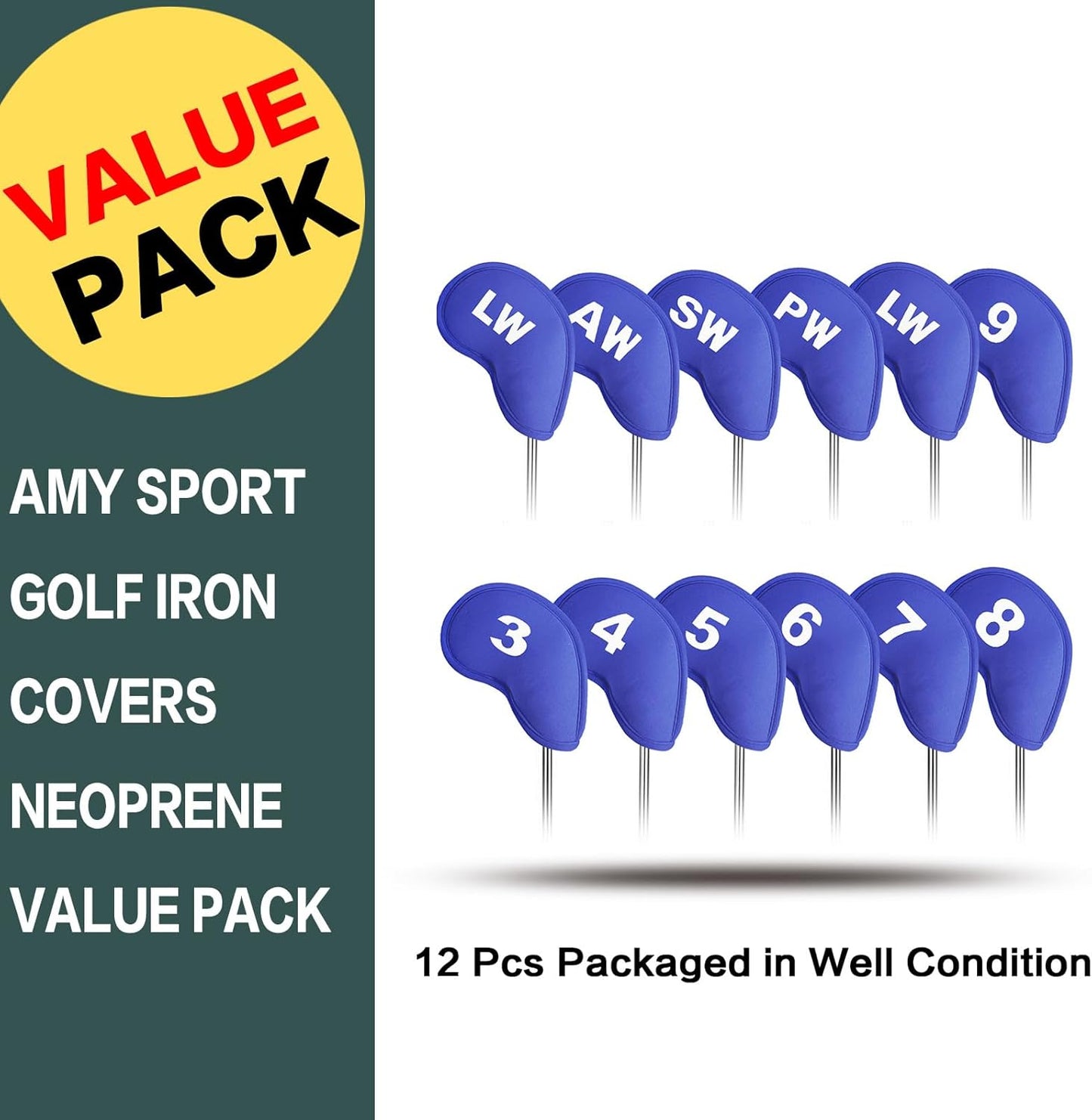 Golf Club Covers Set Neoprene Protector for Irons Value 12 Pack, Headcover Number Universal Head Cover Fit Main Irons Clubs Accessories for Women Men