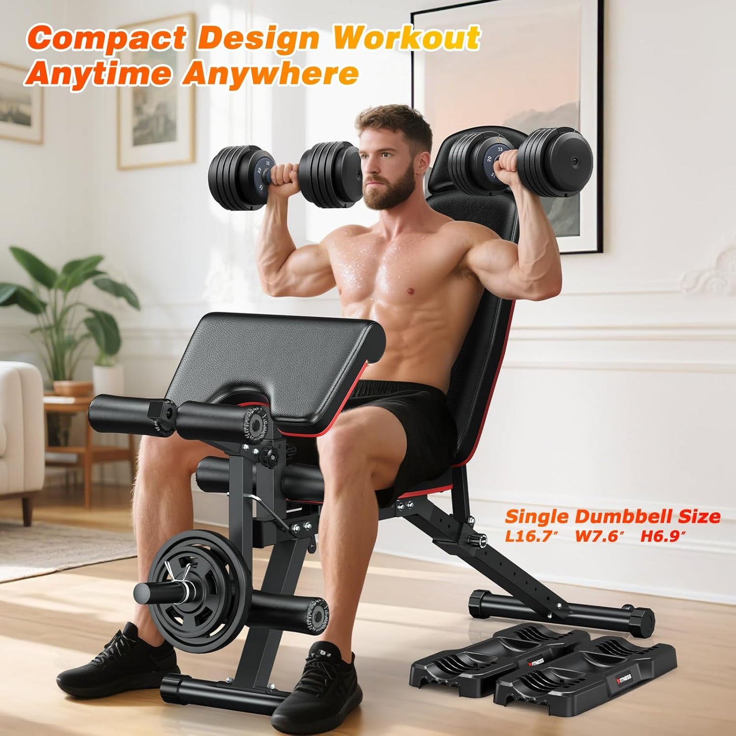 XDDIAS Adjustable Dumbbell Set of 2-25LB/55LB Set-1Sec Adjustable Dumbbell Weights-5 in 1 Free Weights Dumbbells Set with Effortless Tray/No-Slip Handle-Compact Size for Women/Men at Home Gym