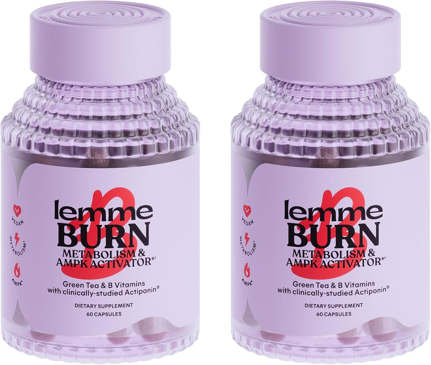 Lemme Burn Belly Fat Capsules, Clinically Studied AMPK Metabolic Activator Actiponin Jiaogulan, 50% EGCG Green Tea Extract, Vitamin B6, Methyl B12 for Men and Women - 60 Count (Pack of 2)