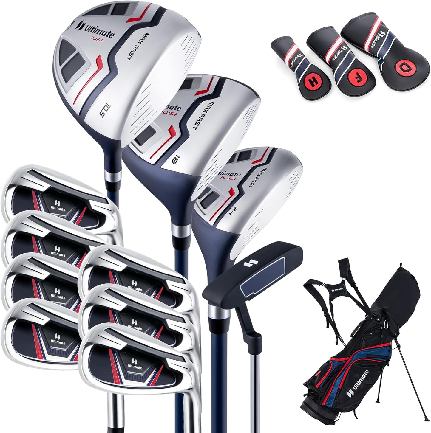 ULTIMATE Men's Complete Golf Club Set – Right-Handed, 9/11-Piece Full Set Including 460cc #1 Driver, #3 Fairway Wood, Hybrid, #6, #7, #8, #9, #P Irons, and a Precision Putter