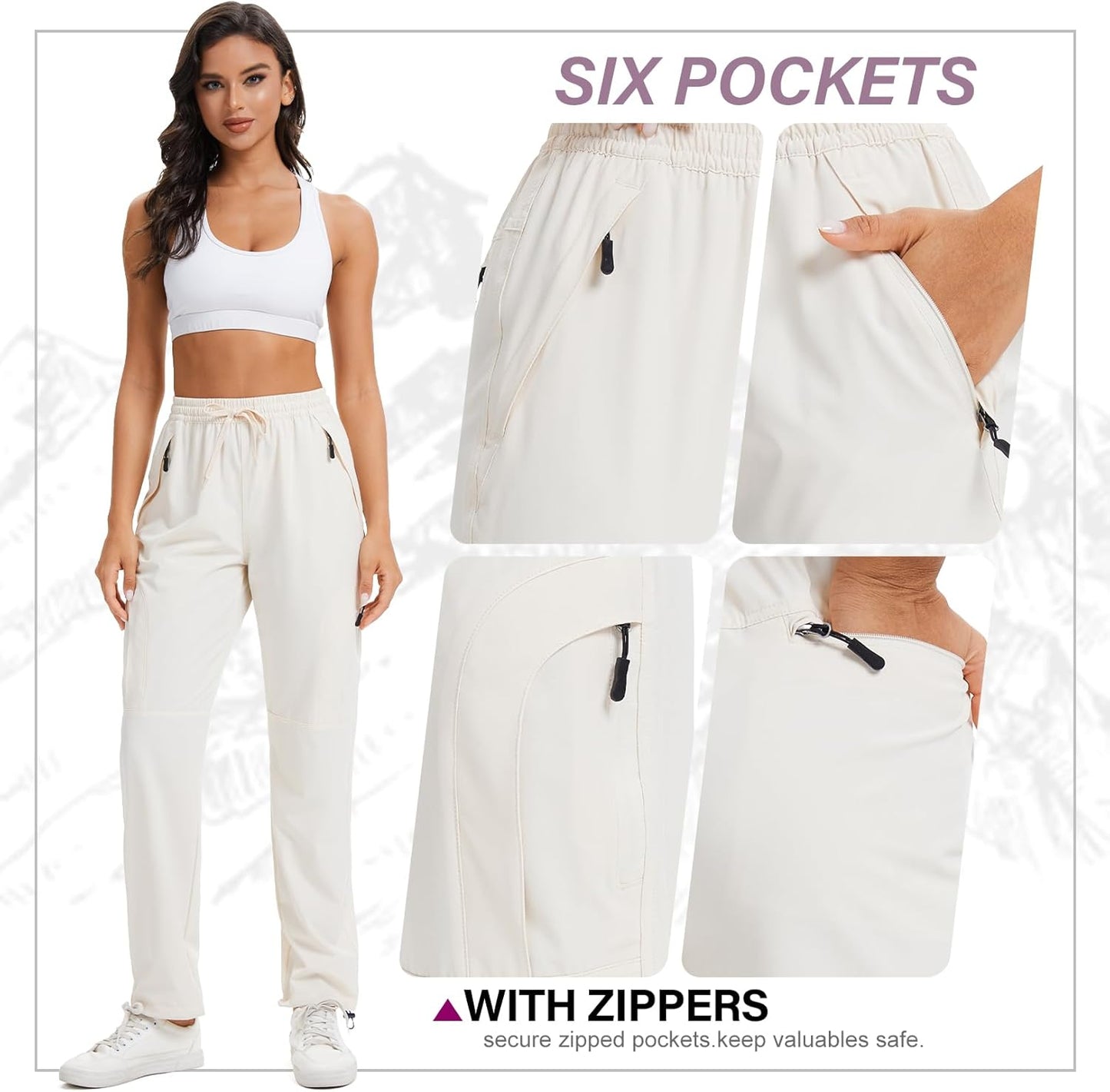 Womens Hiking Pants Quick Dry UPF 50 Lightweight Travel Golf Cargo Safari Pants Zipper Pockets