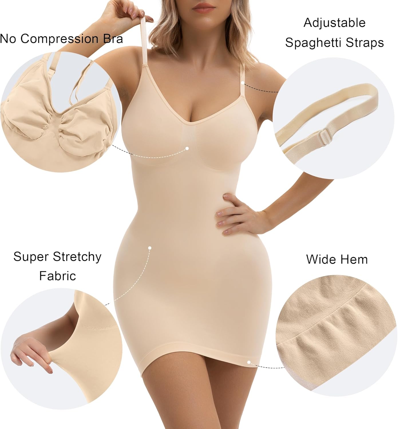 SHAPERX Strapless Shapewear Dress for Women Tummy Control Seamless Full Body Shaper Slip with Removable Straps
