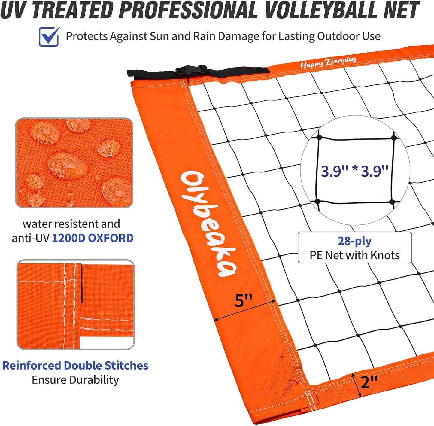 Portable Outdoor Volleyball Net Set System for Backyard Beach with Heavy Duty Poles, Durable Net, PU Volleyball & Pump, Carry Bag