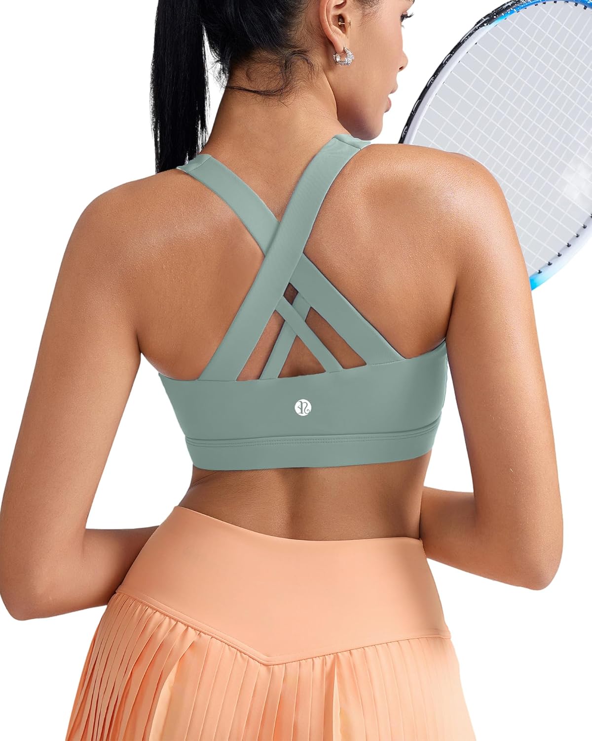 RUNNING GIRL Sports Bra for Women, Criss-Cross Back Padded Strappy Sports Bras Medium Support Yoga Bra with Removable Cups