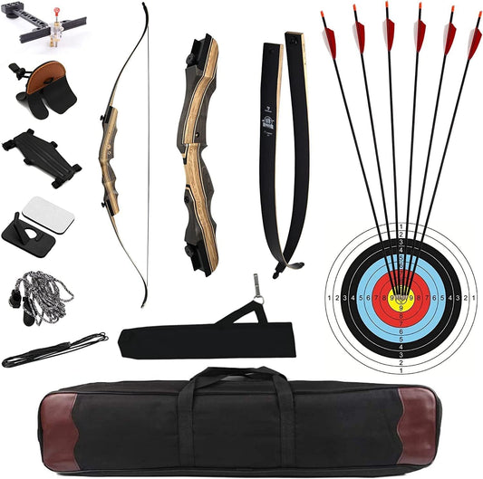 DEERACE Takedown Recurve Bow and Arrow Set 62" Classic Traditional Wooden Bow for Adults Youth Beginner Hunting Targeting Archery