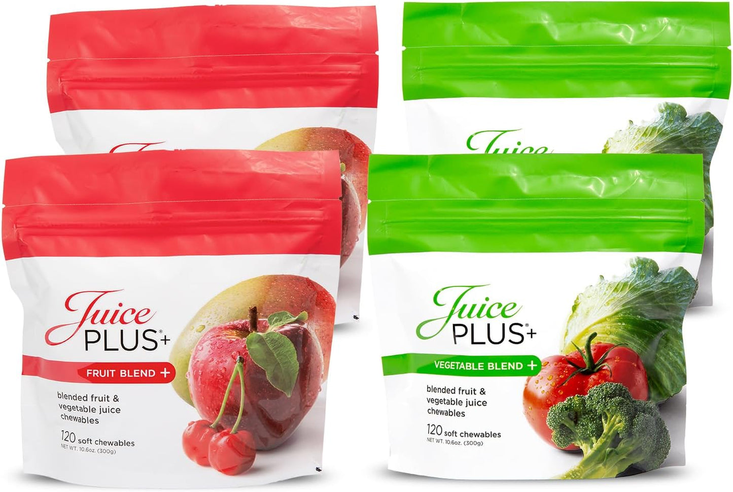 Juice Plus+ Fruit & Vegetable Blend Soft Chews - Tasty Vegan Fruit, Veggie Gummy Vitamins for Adults & Kids - 4 Month Supply 4 Packs (2 of Each Flavor)