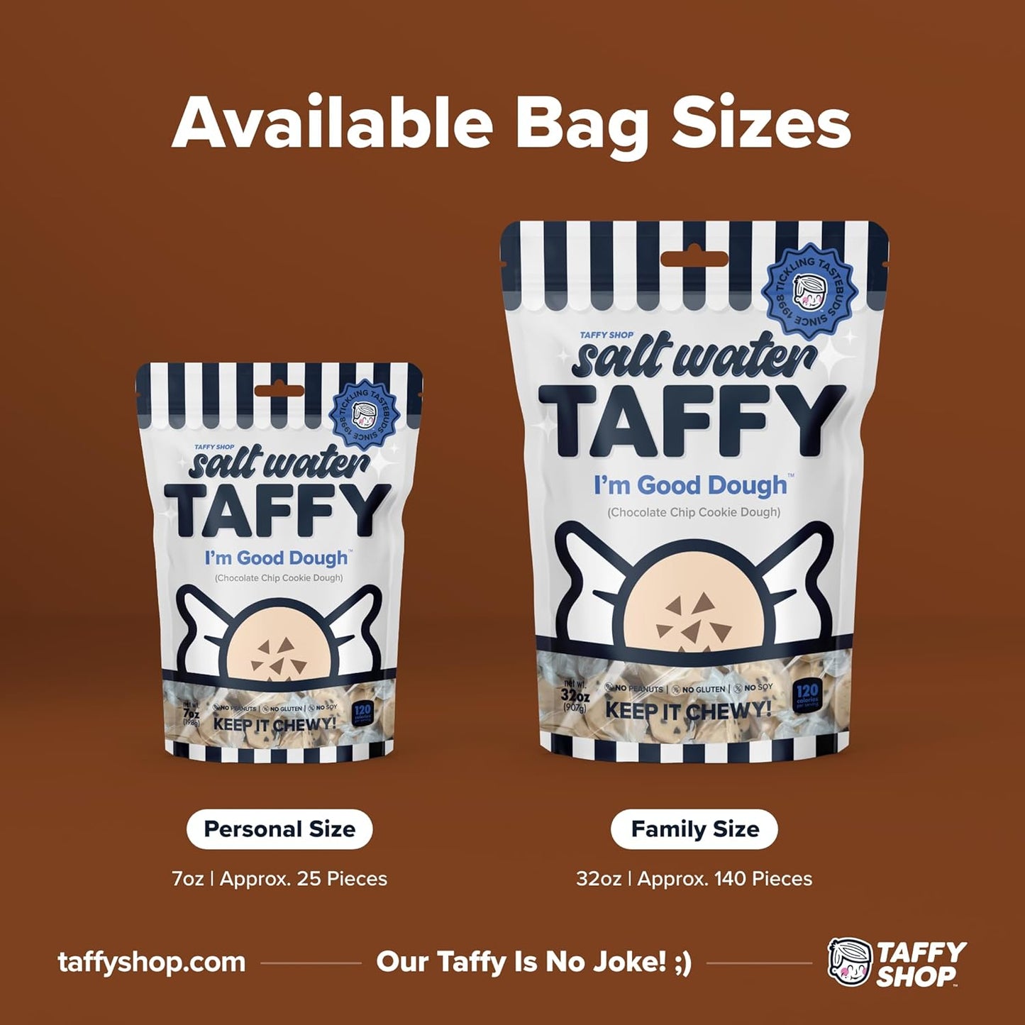 Taffy Shop I'm Good Dough, Cookie Dough Salt Water Taffy Gourmet Soft Chewy Candy, Bulk Sweet Snack, Fresh Gift & Gluten-Free, 140 Individually Wrapped Pieces (32oz)