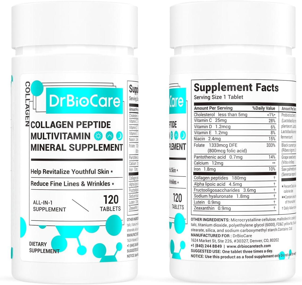 Collagen Peptides for Women, Beauty Vitamin & Mineral Supplement,Contains Vitamin D3, Probiotics for Women & Collagen Peptides,Vitamin E,Vitamin B Complex - Made in USA - 120 Tablets