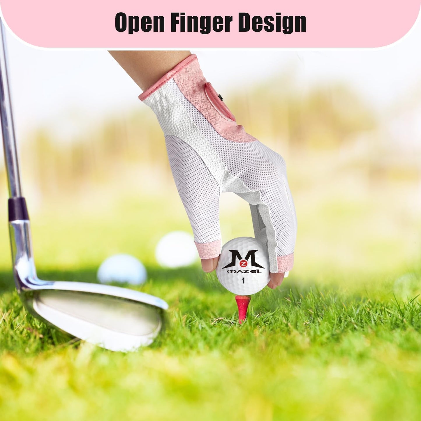 MAZEL Women's Fingerless Golf Gloves One Pair Open-Finger Design,Breathable Hot Wet Weather Sweat-Absorbing,Fit Size S M L XL