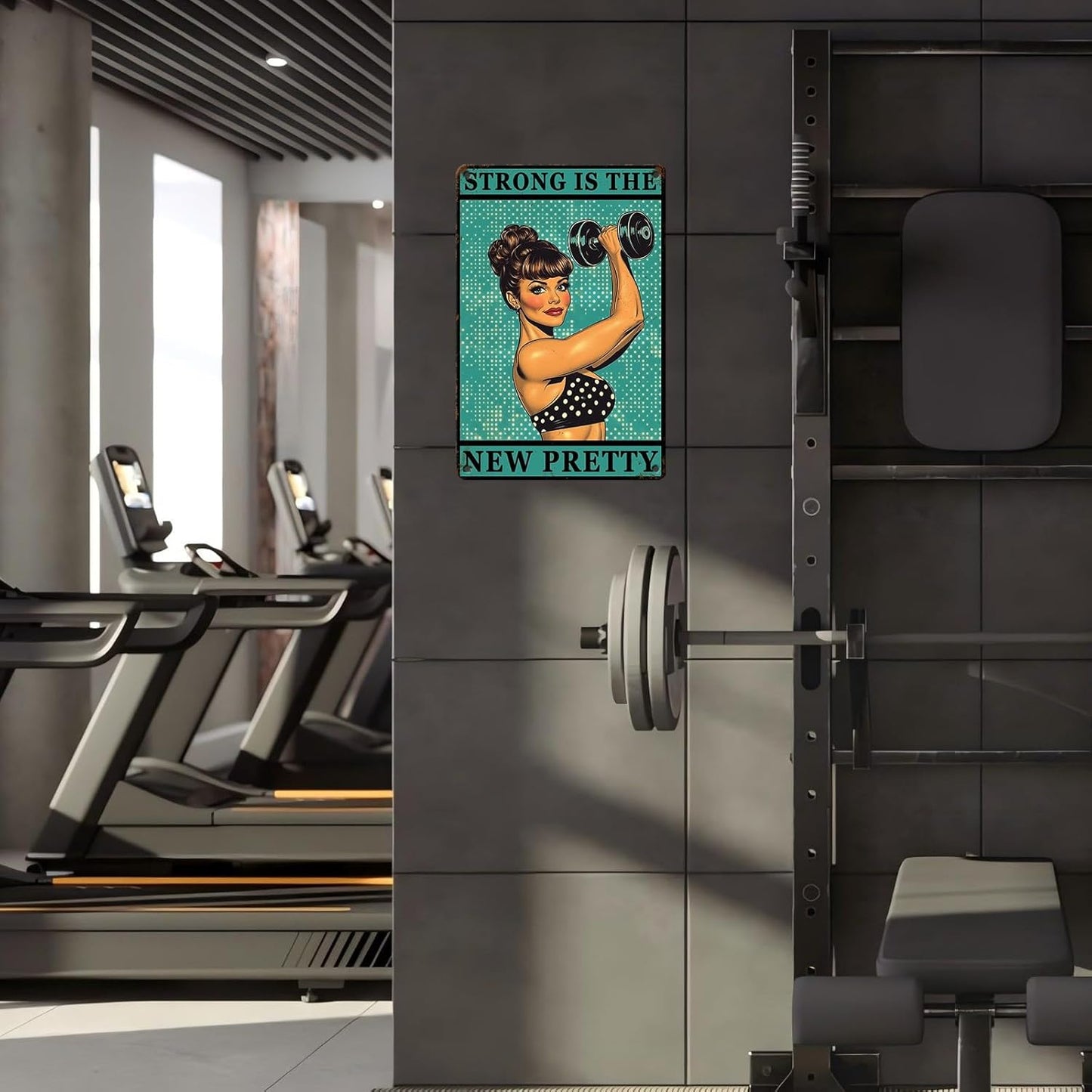 Gym Room Sign Weightlifting Metal Poster Strong Is The New Pretty Motivational Sign for Gym Workout for Home Fitness 12 * 8inch